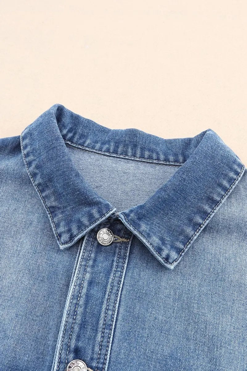 Collared Neck Button Up Denim Jacket for Women Fashion - Love Salve